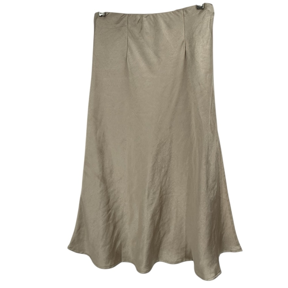 Ee:some Los Angeles Satin Midi Skirt Neutral Beige Side Slit Bias Cut Size M - Picture 6 of 11